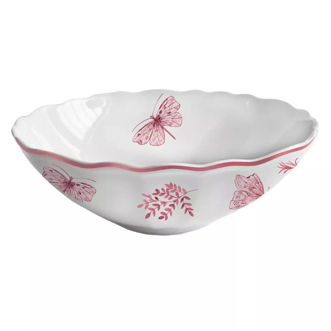 ARCUCCI – ENSALADERA SONIA 23CM DECORACIÓN DE PORCELANA CON MARIPOSAS Y FLORES - Rosa